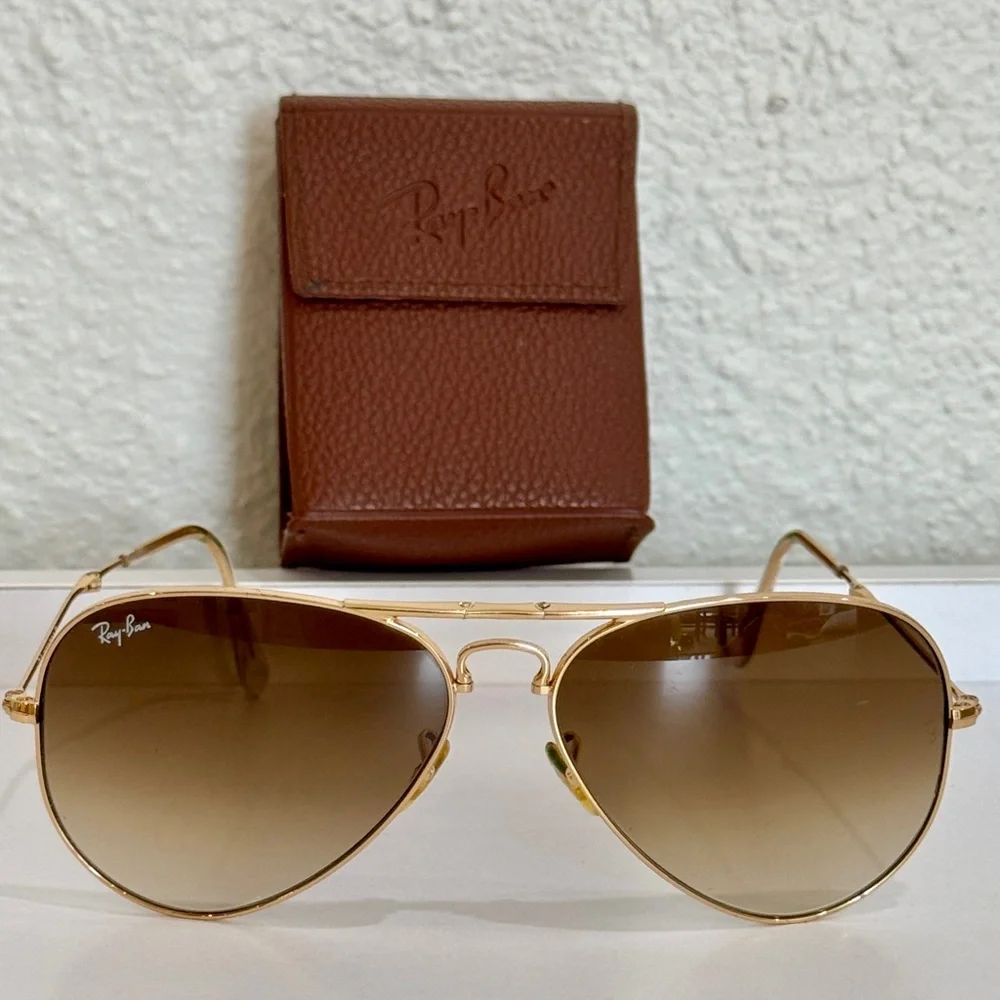 Ray-Ban Gold Aviator Sunglasses with Brown Gradient Lenses - Picture 2 of 9